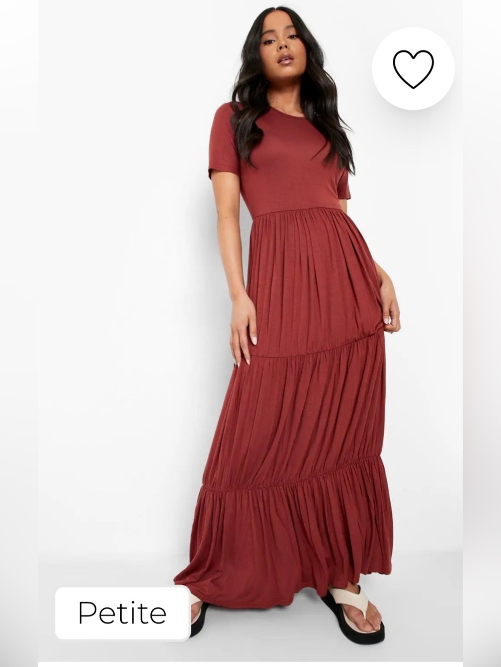 Boohoo Brick Red Short Sleeve Tiered Maxi Dress